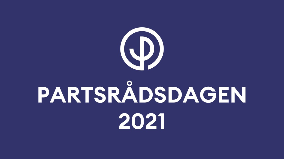 Partsrådets logotypsymbol och texten Partsrådsdagen 2021 mot skymningsblå bakgrund