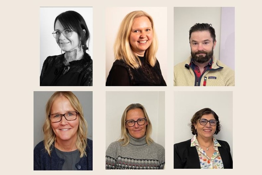 Från höger, översta rad: Patricia, Lisa och Thomas, HR specialister, och från höger, nedersta rad: Camilla (HSO), Ulrika (AMO) och Sori (Saco)