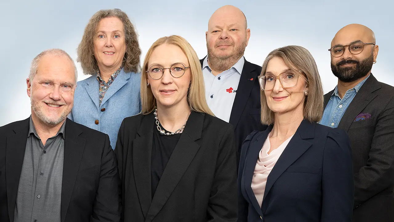Styrgruppen för Lönebildning. Från vänster Anders Stålsby, Anna Westling, Sanna Feldell, Fredrik Bäckström, Åsa Pyka och Omar Bellini
