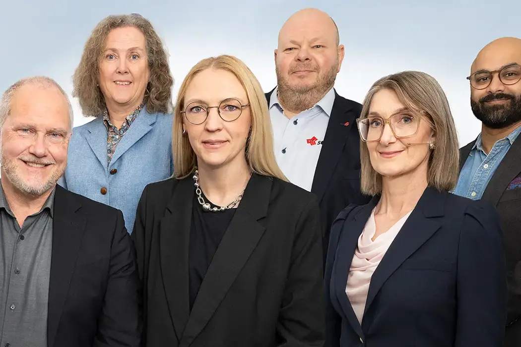 Styrgruppen för Lönebildning. Från vänster Anders Stålsby, Anna Westling, Sanna Feldell, Fredrik Bäckström, Åsa Pyka och Omar Bellini
