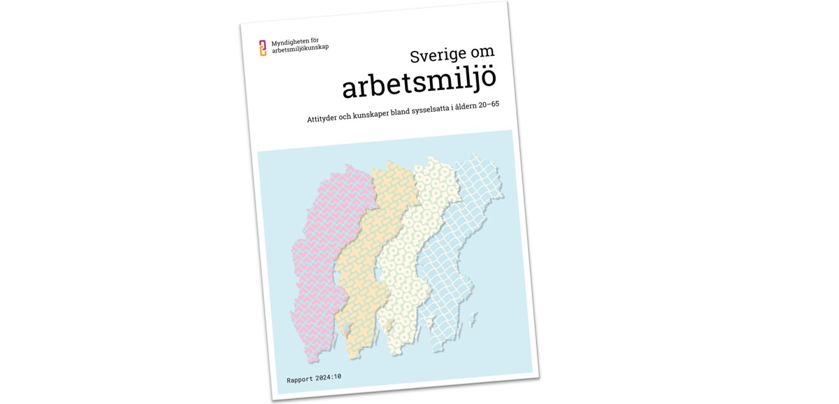 Rapport från Myndigheten för arbetsmiljökunskap "Sverige om arbetsmiljö" med Sverigekartor som illustration