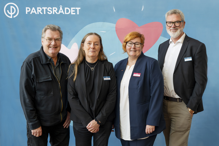Representanter för styrelsen Hållbart arbetsliv på lanseringen: Anders Kjällman (Arbetsgivarverket), Helené Zallin (Seko), Tarja Nevala, (Arbetsgivarverket) och Erik Hallsenius (OFR/S, P, O).